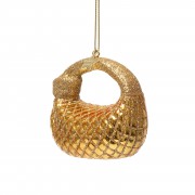Новогоднее украшение Ornament glass shiny gold handbag w/ knot
